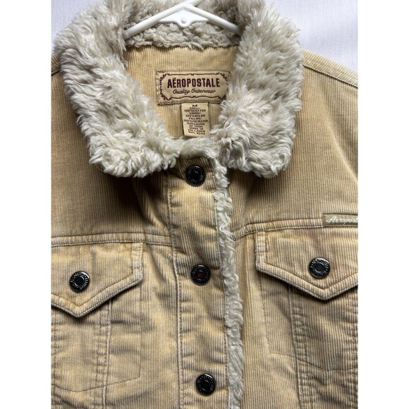 Aeropostale Corduroy Jacket Tan Sherpa Trim Medium Womens - Picture 1 of 8